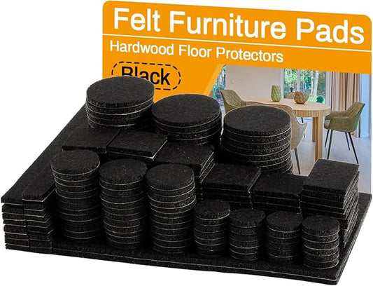 182PCS Felt Furniture Pads - Chair Leg Floor Protectors Hardwood Seven Sizes Black Felt Pads Furniture Chair Protectors Premium Furniture Feet Pads Table Leg Pads Self - Stick Design | Furniture Pads - TrueDesk
