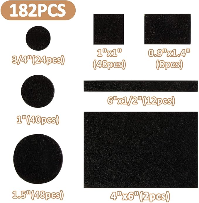 182PCS Felt Furniture Pads - Chair Leg Floor Protectors Hardwood Seven Sizes Black Felt Pads Furniture Chair Protectors Premium Furniture Feet Pads Table Leg Pads Self - Stick Design | Furniture Pads - TrueDesk