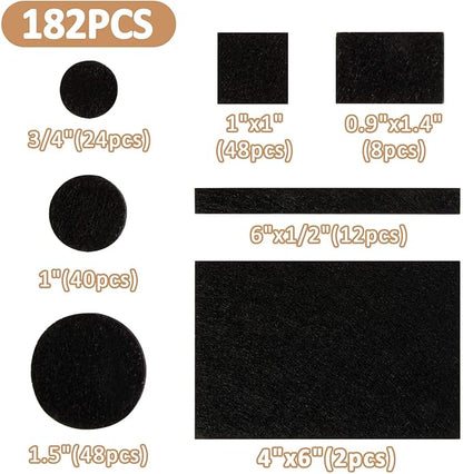 182PCS Felt Furniture Pads - Chair Leg Floor Protectors Hardwood Seven Sizes Black Felt Pads Furniture Chair Protectors Premium Furniture Feet Pads Table Leg Pads Self - Stick Design | Furniture Pads - TrueDesk