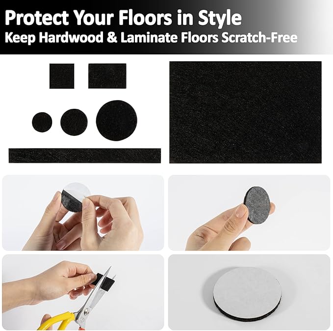 182PCS Felt Furniture Pads - Chair Leg Floor Protectors Hardwood Seven Sizes Black Felt Pads Furniture Chair Protectors Premium Furniture Feet Pads Table Leg Pads Self - Stick Design | Furniture Pads - TrueDesk