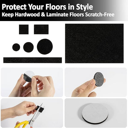 182PCS Felt Furniture Pads - Chair Leg Floor Protectors Hardwood Seven Sizes Black Felt Pads Furniture Chair Protectors Premium Furniture Feet Pads Table Leg Pads Self - Stick Design | Furniture Pads - TrueDesk