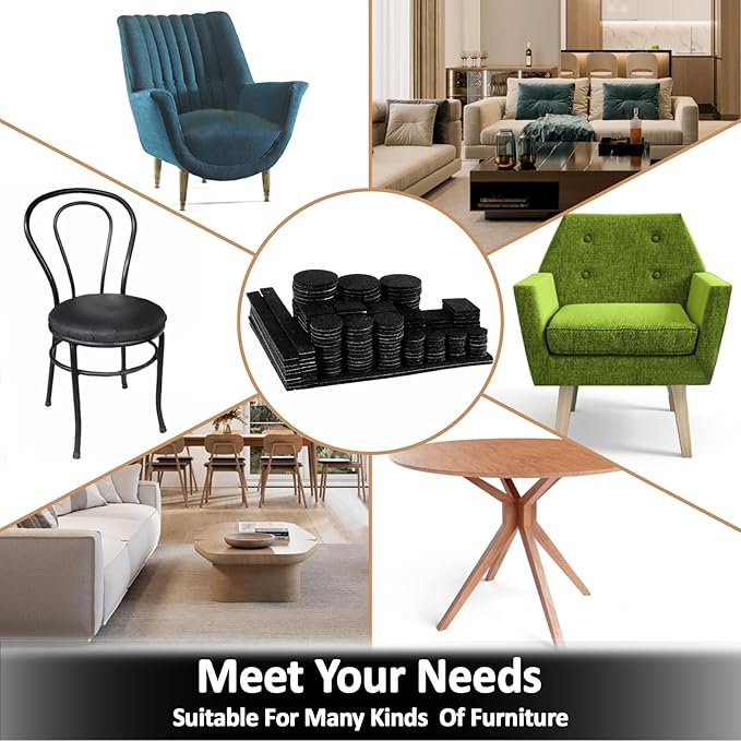 182PCS Felt Furniture Pads - Chair Leg Floor Protectors Hardwood Seven Sizes Black Felt Pads Furniture Chair Protectors Premium Furniture Feet Pads Table Leg Pads Self - Stick Design | Furniture Pads - TrueDesk