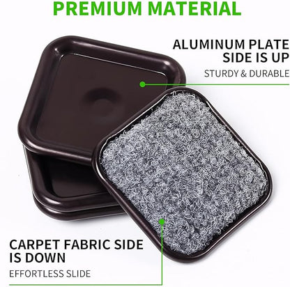 2 1/2" Square Carpet Bottom Furniture Caster Cups, Reusable Furniture Sliders for Hardwood Floors, Felt Furniture Pads Coasters to Protect Tile or Laminate Floors from Scratches, Brown/Gray (12 Pack) | Furniture Cups - TrueDesk