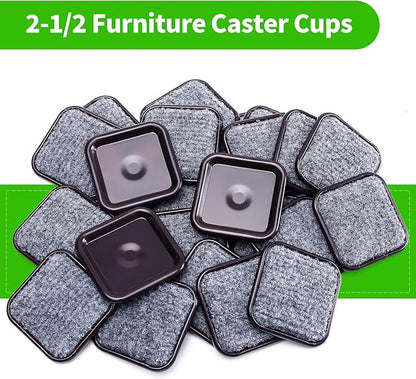2 1/2" Square Carpet Bottom Furniture Caster Cups, Reusable Furniture Sliders for Hardwood Floors, Felt Furniture Pads Coasters to Protect Tile or Laminate Floors from Scratches, Brown/Gray (12 Pack) | Furniture Cups - TrueDesk