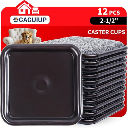 2 1/2" Square Carpet Bottom Furniture Caster Cups, Reusable Furniture Sliders for Hardwood Floors, Felt Furniture Pads Coasters to Protect Tile or Laminate Floors from Scratches, Brown/Gray (12 Pack) | Furniture Cups - TrueDesk