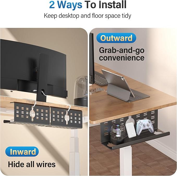 2 Pack Cable Management Under Desk Black, Cinati 32" Large Cable Management Tray, Under Desk Alloy Steel Wire Organizers, Cord Hider Tray for Office and Home - Tape or Screw Installation | Racks Cabinets - TrueDesk