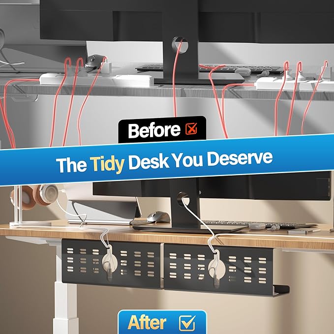 2 Pack Cable Management Under Desk Black, Cinati 32" Large Cable Management Tray, Under Desk Alloy Steel Wire Organizers, Cord Hider Tray for Office and Home - Tape or Screw Installation | Racks Cabinets - TrueDesk