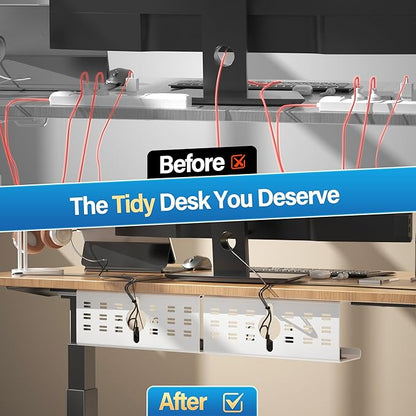 2 Pack Cable Management Under Desk White, Cinati 32" Large Cable Management Tray, Under Desk Alloy Steel Wire Organizers, Cord Hider Tray for Office and Home - Tape or Screw Installation | Racks Cabinets - TrueDesk