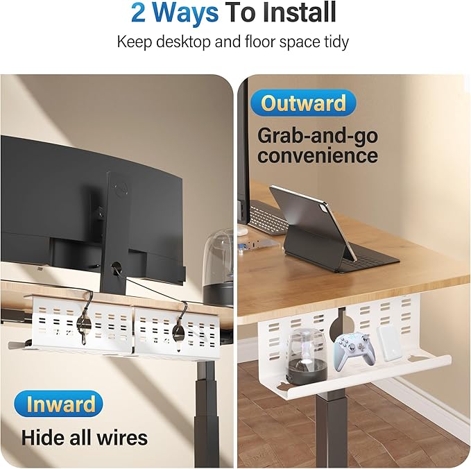 2 Pack Cable Management Under Desk White, Cinati 32" Large Cable Management Tray, Under Desk Alloy Steel Wire Organizers, Cord Hider Tray for Office and Home - Tape or Screw Installation | Racks Cabinets - TrueDesk