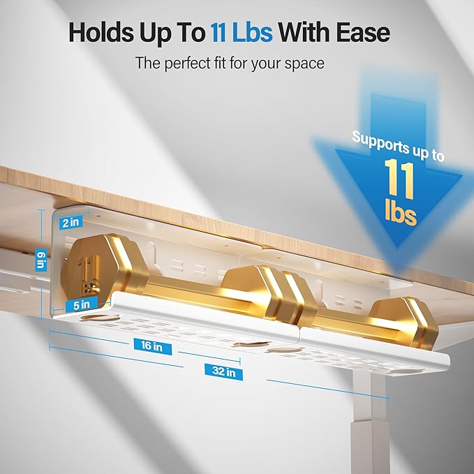 2 Pack Cable Management Under Desk White, Cinati 32" Large Cable Management Tray, Under Desk Alloy Steel Wire Organizers, Cord Hider Tray for Office and Home - Tape or Screw Installation | Racks Cabinets - TrueDesk