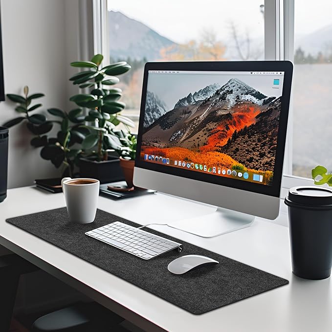 2 Pcs Large Felt Desk mat 36x12 inches, with Non - Slip Full Desk Mouse Pad,Office Computer Desk Mat for Keyboard,Felt Desk Mat for Desk Pad Protector (Dark Gray) | Desk Pads Blotters - TrueDesk