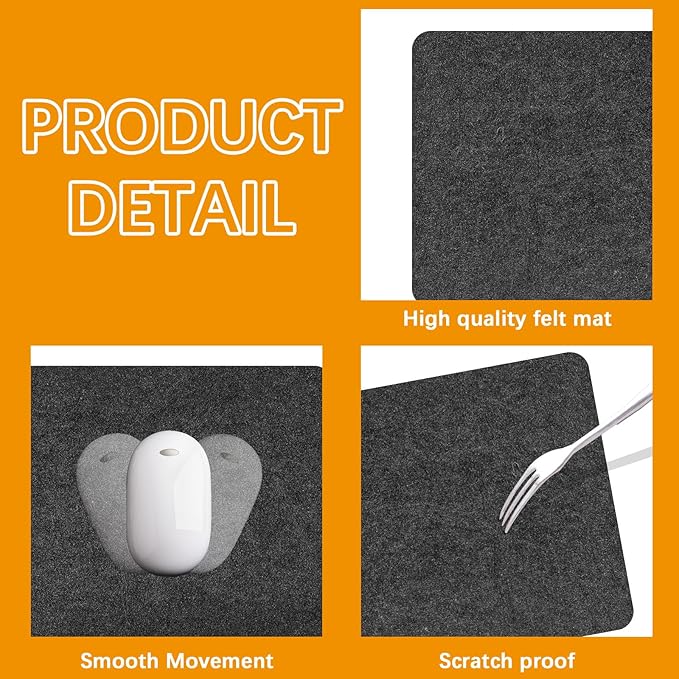 2 Pcs Large Felt Desk mat 36x12 inches, with Non - Slip Full Desk Mouse Pad,Office Computer Desk Mat for Keyboard,Felt Desk Mat for Desk Pad Protector (Dark Gray) | Desk Pads Blotters - TrueDesk