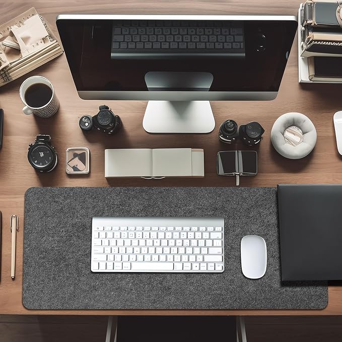 2 PCS Large Felt Desk mat, 40''x16'' with Non - Slip Full Desk Mouse Pad,Office Computer Desk for Keyboard Mat,Felt Desk Mat for Desk Pad Protector（100x40cm） | Mouse Pads - TrueDesk