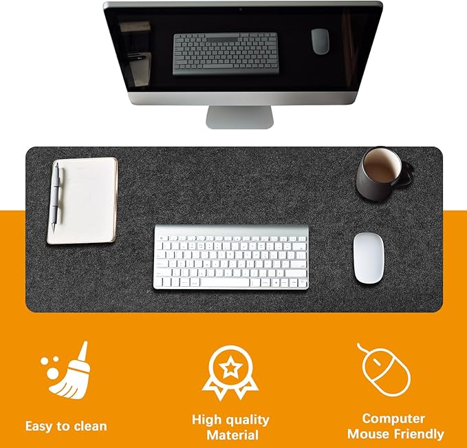 2 PCS Large Felt Desk mat, 40''x16'' with Non - Slip Full Desk Mouse Pad,Office Computer Desk for Keyboard Mat,Felt Desk Mat for Desk Pad Protector（100x40cm） | Mouse Pads - TrueDesk