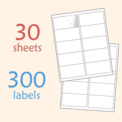 2” x 4” (300 Labels) Shipping Mailing Labels, Printable White Sticker Label for Laser Inkjet Printer, Permanent Adhesive Mailing Address Labels for Packages Envelopes (30 Sheets) | Laser Inkjet Printer Labels - TrueDesk