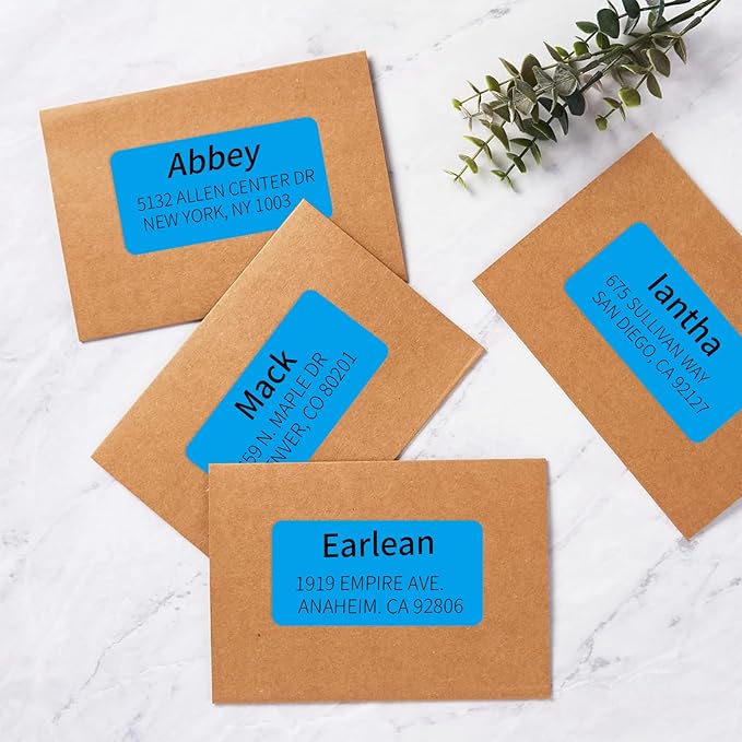 2" x 4" Colored Address Labels, 200 Bright Blue Label Stickers - Laser/Ink Jet Printer Mailing Labels, 8.5"x11" 20 per Sheet | Laser Inkjet Printer Labels - TrueDesk