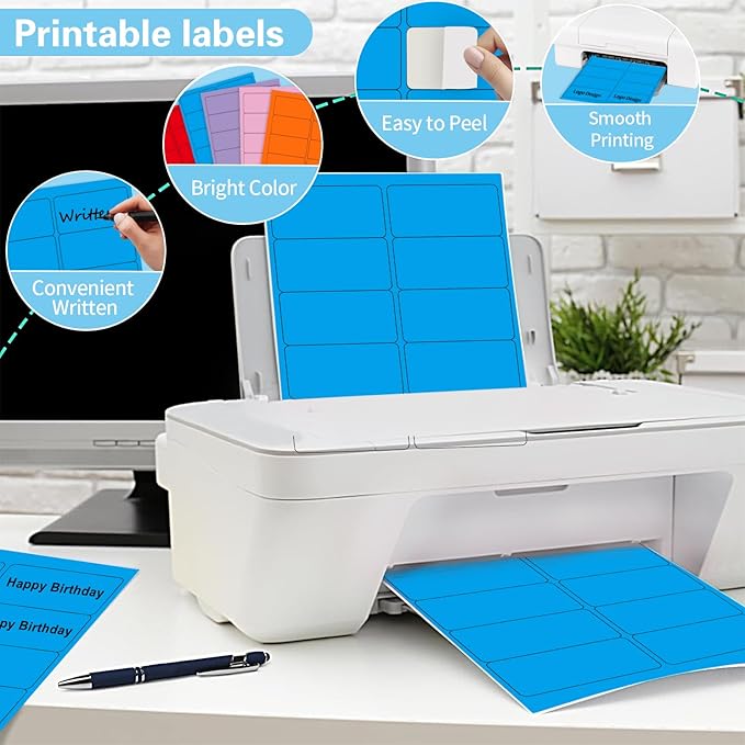 2" x 4" Colored Address Labels, 200 Bright Blue Label Stickers - Laser/Ink Jet Printer Mailing Labels, 8.5"x11" 20 per Sheet | Laser Inkjet Printer Labels - TrueDesk