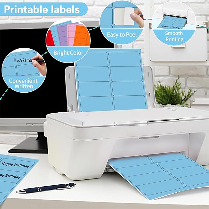 2" x 4" Colored Address Labels, 200 Bright Lake Blue Label Stickers - Laser/Ink Jet Printer Mailing Labels, 8.5"x11" 20 per Sheet | Laser Inkjet Printer Labels - TrueDesk