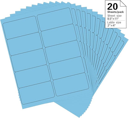 2" x 4" Colored Address Labels, 200 Bright Lake Blue Label Stickers - Laser/Ink Jet Printer Mailing Labels, 8.5"x11" 20 per Sheet | Laser Inkjet Printer Labels - TrueDesk