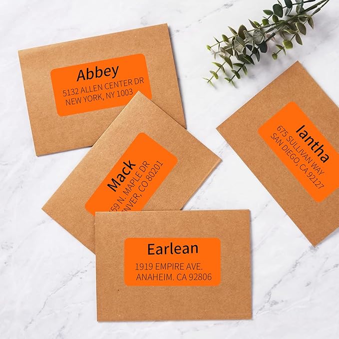 2" x 4" Colored Address Labels, 200 Bright Orange Label Stickers - Laser/Ink Jet Printer Mailing Labels, 8.5"x11" 20 per Sheet | Laser Inkjet Printer Labels - TrueDesk
