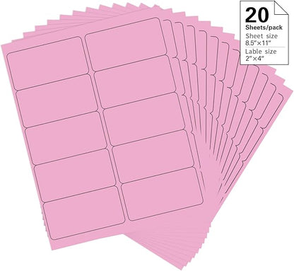 2" x 4" Colored Address Labels, 200 Bright Pink Label Stickers - Laser/Ink Jet Printer Mailing Labels, 8.5"x11" 20 per Sheet | Laser Inkjet Printer Labels - TrueDesk