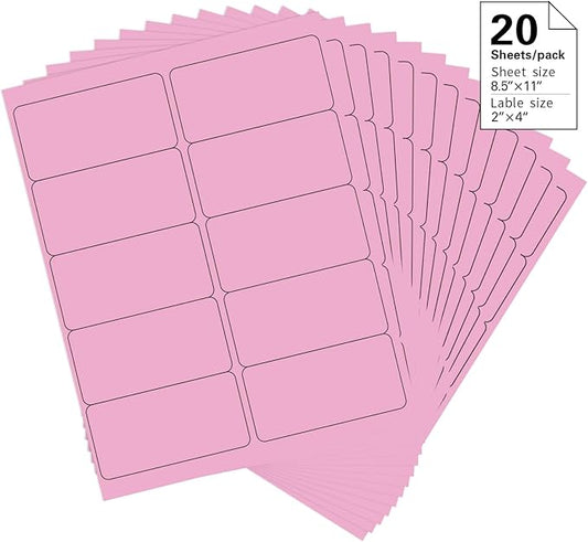 2" x 4" Colored Address Labels, 200 Bright Pink Label Stickers - Laser/Ink Jet Printer Mailing Labels, 8.5"x11" 20 per Sheet | Laser Inkjet Printer Labels - TrueDesk