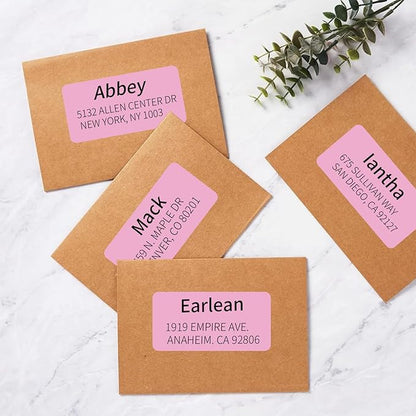 2" x 4" Colored Address Labels, 200 Bright Pink Label Stickers - Laser/Ink Jet Printer Mailing Labels, 8.5"x11" 20 per Sheet | Laser Inkjet Printer Labels - TrueDesk