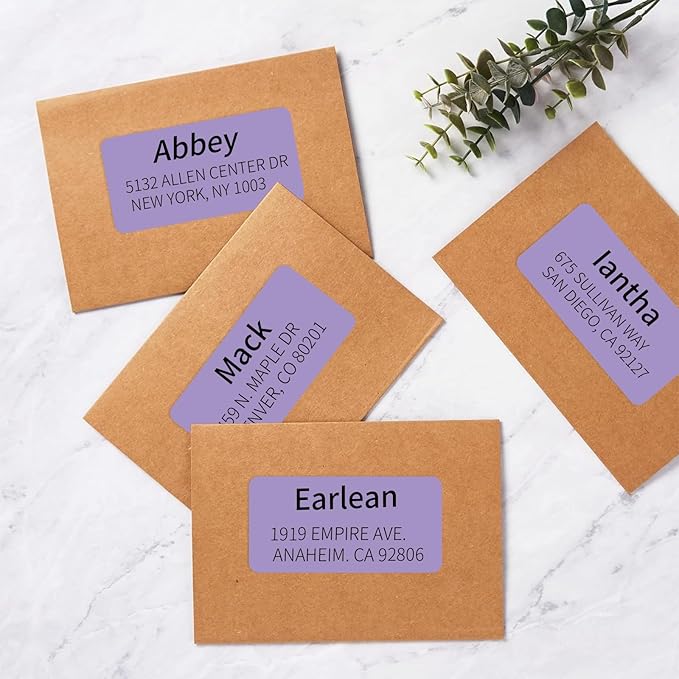 2" x 4" Colored Address Labels, 200 Bright Purple Label Stickers - Laser/Ink Jet Printer Mailing Labels, 8.5"x11" 20 per Sheet | Laser Inkjet Printer Labels - TrueDesk