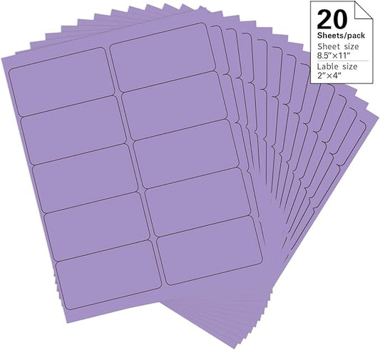 2" x 4" Colored Address Labels, 200 Bright Purple Label Stickers - Laser/Ink Jet Printer Mailing Labels, 8.5"x11" 20 per Sheet | Laser Inkjet Printer Labels - TrueDesk