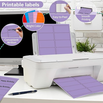 2" x 4" Colored Address Labels, 200 Bright Purple Label Stickers - Laser/Ink Jet Printer Mailing Labels, 8.5"x11" 20 per Sheet | Laser Inkjet Printer Labels - TrueDesk