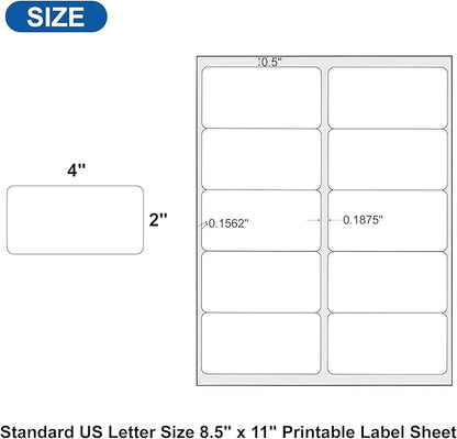2" x 4" Shipping Address Labels for Laser Inkjet Printer, Mailing Label White for Package or Envelope, Printable Label Sheet 5163 8163 (100 Sheets 1000 Labels) | Laser Inkjet Printer Labels - TrueDesk