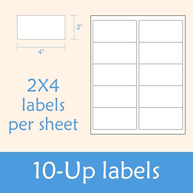 2” x 4” Shipping Labels 2000 Address Labels Printable, White Sticker Label Sheets for Laser Inkjet Printers (10 Labels/Sheet, 200 Sheets) | Laser Inkjet Printer Labels - TrueDesk