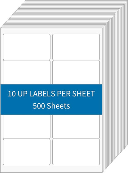 2” x 4” Shipping Labels 5000 Address Labels Printable, White Sticker Label Sheets for Laser Inkjet Printers (10 Labels/Sheet, 500 Sheets) | Laser Inkjet Printer Labels - TrueDesk