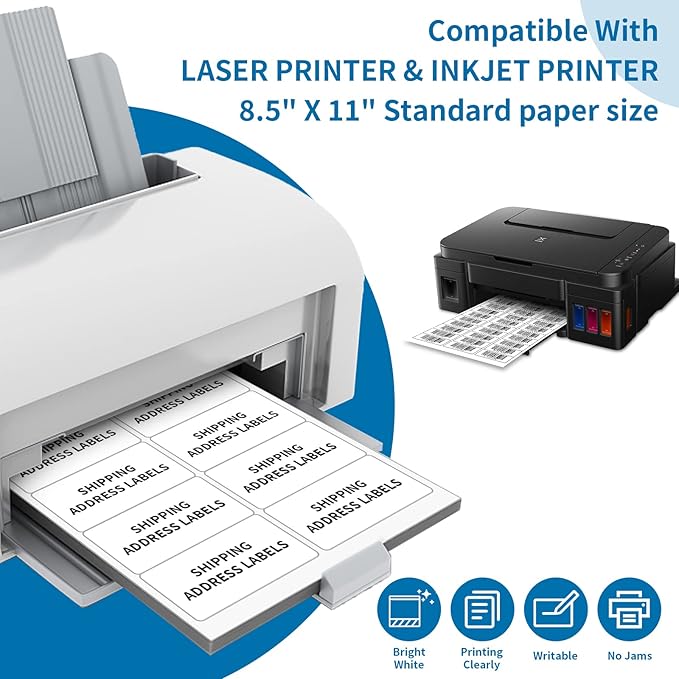 2” x 4” Shipping Labels 5000 Address Labels Printable, White Sticker Label Sheets for Laser Inkjet Printers (10 Labels/Sheet, 500 Sheets) | Laser Inkjet Printer Labels - TrueDesk