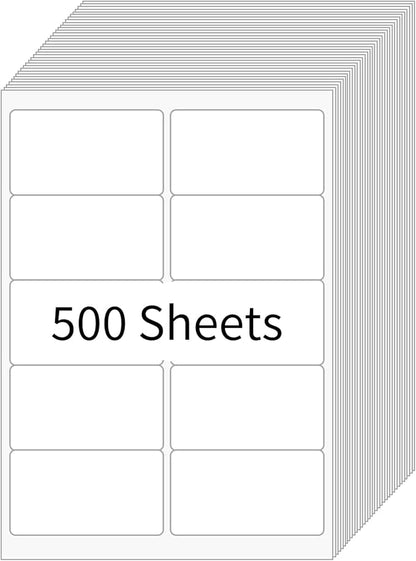 2” x 4” Shipping Labels 5000 Address Labels Printable, White Sticker Label Sheets for Laser Inkjet Printers (10 Labels/Sheet, 500 Sheets) | Laser Inkjet Printer Labels - TrueDesk