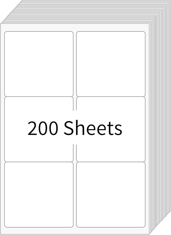 [200 Sheets 1200 Labels] Shipping Labels 3 1/3"x4" Printable White 6 up Labels for Laser/Inkjet Printers, Mailing FBA Address Label Sticker Paper - Permanent Adhesive Label Blank | Laser Inkjet Printer Labels - TrueDesk