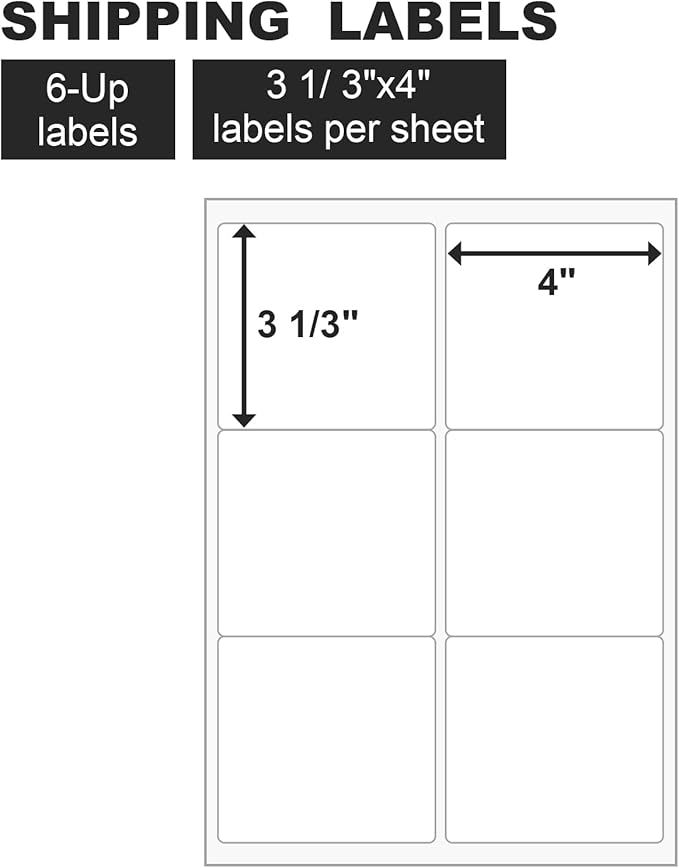 [200 Sheets 1200 Labels] Shipping Labels 3 1/3"x4" Printable White 6 up Labels for Laser/Inkjet Printers, Mailing FBA Address Label Sticker Paper - Permanent Adhesive Label Blank | Laser Inkjet Printer Labels - TrueDesk