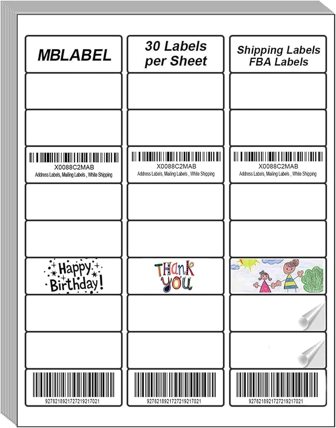 200 Sheets 6000 Labels Shipping Return Address Labels for Laser & Inkjet Printers, 1" x2 - 5/8 White Shipping Labels, 30 Up Labels Printable Mailing Address Label | Laser Inkjet Printer Labels - TrueDesk