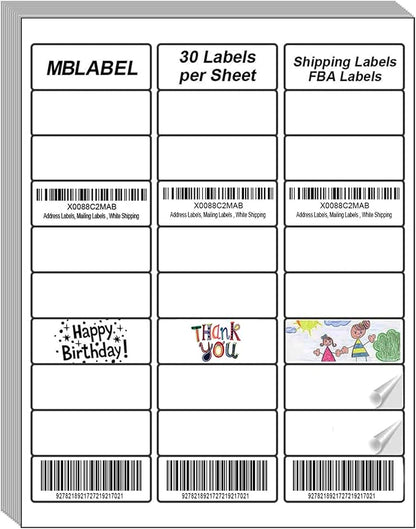 200 Sheets 6000 Labels Shipping Return Address Labels for Laser & Inkjet Printers, 1" x2 - 5/8 White Shipping Labels, 30 Up Labels Printable Mailing Address Label | Laser Inkjet Printer Labels - TrueDesk