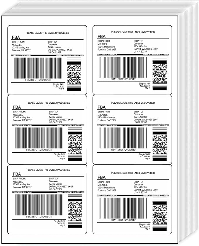 200 Sheets Sticker Labels 6 Up White Permanent Self Adhesive Shipping Labels, 3 1/3” x 4” Printable Stickers for Laser & Inkjet Printers, All 1200 Labels | Laser Inkjet Printer Labels - TrueDesk