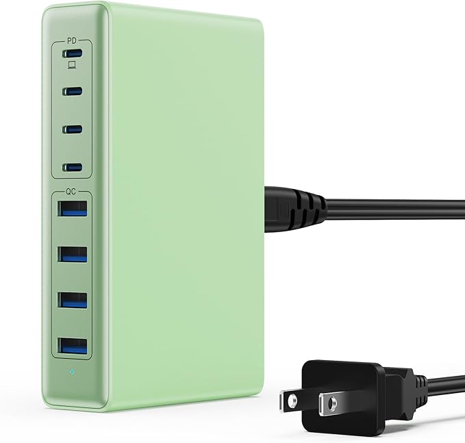200W USB C Charger Block,GaN IV Charging Station 8 Ports,QC4.0 Fast Charging Station Hub+PD 65W USB C Laptop Charger Adapter Compatible with MacBook Air/Pro,DELL,iPhone 17/16/15,iPad,Steam Deck - Green | Wall Chargers - TrueDesk