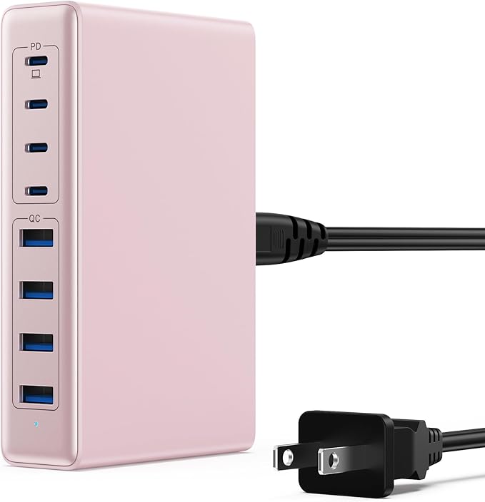 200W USB C Charger Block,GaN IV Charging Station 8 Ports,QC4.0 Fast Charging Station Hub+PD 65W USB C Laptop Charger Adapter Compatible with MacBook Air/Pro,DELL,iPhone 17/16/15,iPad,Steam Deck - Pink | Wall Chargers - TrueDesk