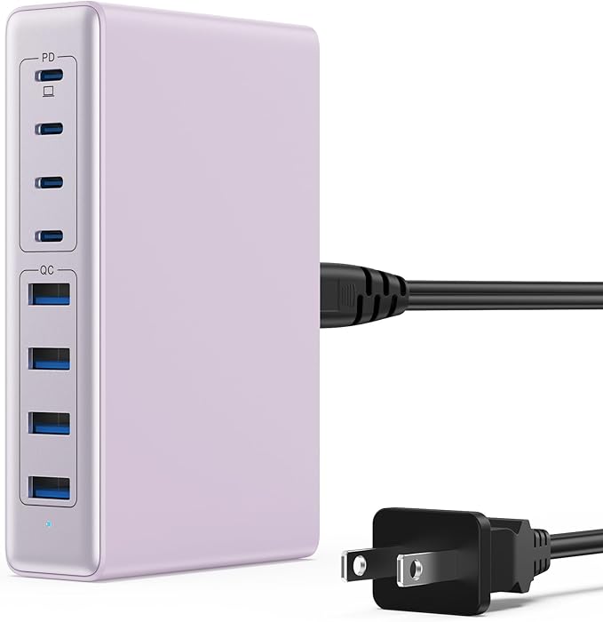 200W USB C Charger Block,GaN IV Charging Station 8 Ports,QC4.0 Fast Charging Station Hub+PD 65W USB C Laptop Charger Adapter Compatible with MacBook Air/Pro,DELL,iPhone 17/16/15,iPad,Steam Deck - Purple | Wall Chargers - TrueDesk