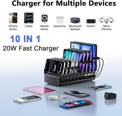 200W USB Charging Station for Multiple Devices, 10 Ports USB Fast Charger Station,Desktop Multi Charging Station Hub Compatible with Samsung/iPhone/iPad/Google Pixel/Tablets and Other USB Electronics | Charging Stations - TrueDesk