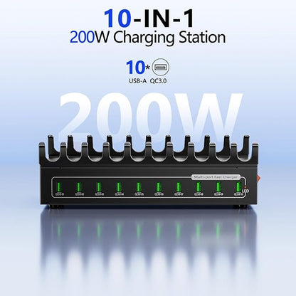200W USB Charging Station for Multiple Devices, 10 Ports USB Fast Charger Station,Desktop Multi Charging Station Hub Compatible with Samsung/iPhone/iPad/Google Pixel/Tablets and Other USB Electronics | Charging Stations - TrueDesk