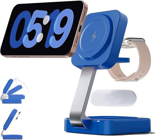 2026 Traveling Wireless Magnetic Fast Charging Station,3 in 1 Charger with i Phone 17 16 15 14 13 12 Pro Max Plus,Apple Watch Series & Air pod 4 3 2 Pro - Gifts for Wife & Husband(Dark Blue) | Wireless Chargers - TrueDesk
