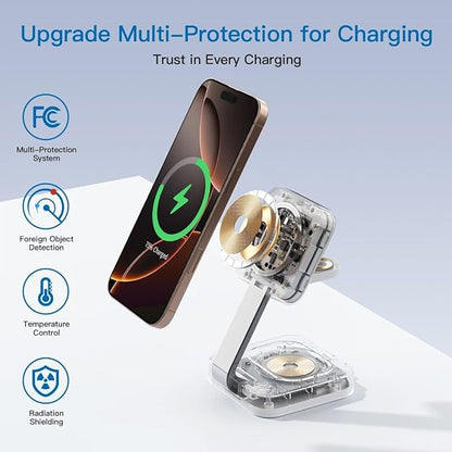 2026 Traveling Wireless Magnetic Fast Charging Station,3 in 1 Charger with i Phone 17 16 15 14 13 12 Pro Max Plus,Apple Watch Series & Air pod 4 3 2 Pro - Gifts for Wife & Husband(Rose Red) | Wireless Chargers - TrueDesk