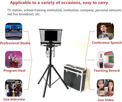 22 Inch Large Teleprompter for Computer Laptop, Professional Video Camera Tablet Prompter with Beamsplitter Glass & Aluminum Carry Case, for TIK Tok Live Short Videos Speech | Teleprompters - TrueDesk