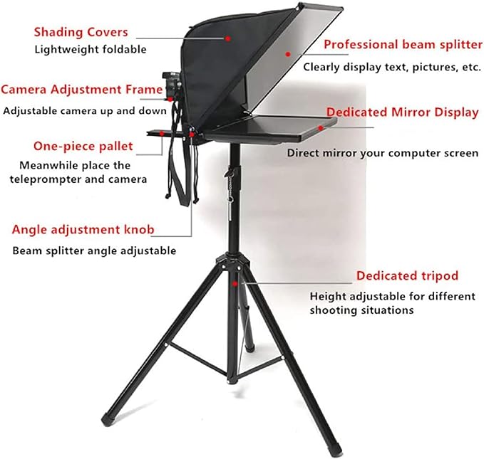 22 Inch Large Teleprompter for Computer Laptop, Professional Video Camera Tablet Prompter with Beamsplitter Glass & Aluminum Carry Case, for TIK Tok Live Short Videos Speech | Teleprompters - TrueDesk