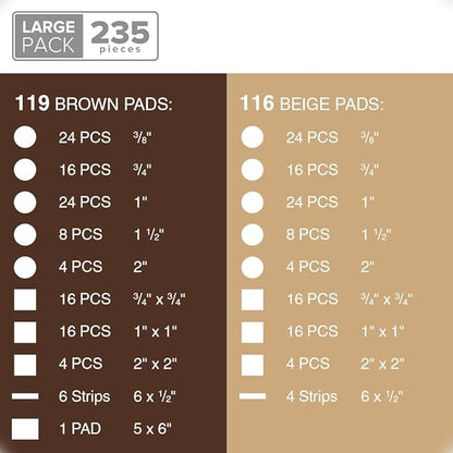235 pcs Felt Furniture Pads Brown & Beige X - Protector! Huge Quantity of Furniture Pads for Hardwood Floors – Your Ideal Wood Floor Protectors for Furniture. Protect Any Type of Hard Floor! | Furniture Pads - TrueDesk